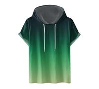AMhomely Mens Short Sleeve Hoodies Gradient Print Tops Loose Casual Hooded Tees Shirts Drawstring Round Neck Digital Gradation Pullover Fitness Sports Hooded Shorts Sleeves T Shirt Army Green L