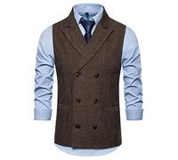 AMhomely Mens Suit Waistcoats Double Breasted Waistcoats For Men Formal Suit Vest Dress Vest Slim Fit Business Waistcoat Solid Cotton V Neck Business Casual Jacket Coats Office Coffee M