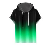 AMhomely Mens Summer Hoodies Gradient Colour Top Loose Drawstring Gym Tee Shirts with Hood Casual Round Neck Digital Gradation Pullover Fitness Sports Hooded Shorts Sleeves T Shirt Blouse Green L