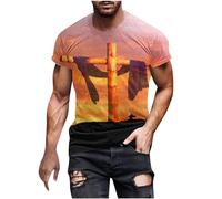 AMhomely Men'S T-Shirts Running Top Plus Size Men Pattern Short Sleeve Summer Tops Crisscross Graphic Tees Shirts Round Neck Casual Pullover Tops Blouse Loose Classic Print Shirts Gym Tops Orange L