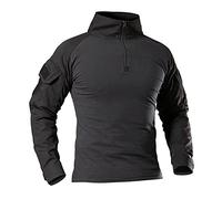 AMhomely Mens Tactical Shirt Long Sleeve Turtleneck Camouflage Tops Plus Size Combat Shirt Multicam Military T Shirts Zipper Camo Pullover Tops Outdoor Uniform Airsoft Hunting Woodland Black XXL