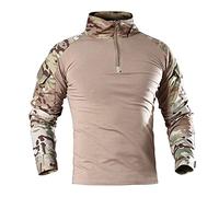 AMhomely Mens Tactical Shirt Long Sleeve Turtleneck Camouflage Tops Plus Size Combat Shirt Multicam Military T Shirts Zipper Camo Pullover Tops Outdoor Uniform Airsoft Hunting Woodland Khaki 3XL