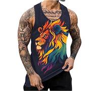 AMhomely Mens Vest Tops Summer Animal Print Tanks Tops Sleeveless Crewneck Sweatshirt Workout Fitness Vest Tee Tops Lion Tiger Pint Muscle Shirts Bodybuilding Gym Running Tops Cycling Vest Yellow 3XL