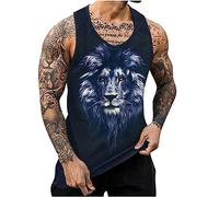 AMhomely Mens Vest Tops Summer Animal Print Tanks Tops Sleeveless Crewneck Sweatshirt Workout Fitness Vest Tee Tops Lion Tiger Pint Muscle Shirts Bodybuilding Gym Running Tops Cycling Vest Blue XL
