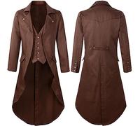 AMhomely Men's Vintage Tailcoat Steampunk Gothic Jacket Vintage Medieval Uniform Jacket Solid Court Uniform Long Sleeve Lapel Casual Vampire Coats Festival Costume Trench Coats Coffee L