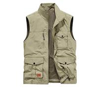 AMhomely Mens Waistcoats Black Padded Waistcoat Mens Men's Thin Sports Multi-bag Casual Quick-drying Loose Vest Mountaineering Tooling Outdoor Vest Jackets Features Comfortable Slip Khaki XXL