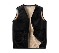 AMhomely Mens Waistcoats Uk Navy Cycling Gilet Mens V Neck Teddy Fleece Warm Vest Jacket Thick Lamb Wool Plus Size Fuzzy Fleece Vest Coats Outdoor Work Gilets Black XXL