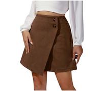 AMhomely Mini Skirt Women Wrap Around Short Skirt Fall Going Out Skirts Party Skirts Casual Comfortable Solid Holiday Plain Irregular High Waist Casual Button Brown L