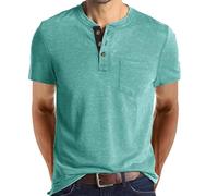AMhomely Muscle Fit Henley Tops Men Summer Short Sleeve Tees Comfort Cotton Button Collar Tshirts Solid Classic Basic Tops Vintage Gym Workout Pullover Shirts Fitness 02 Green M