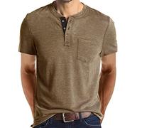 AMhomely Muscle Fit Henley Tops Men Summer Short Sleeve Tees Comfort Cotton Button Collar Tshirts Solid Classic Basic Tops Vintage Gym Workout Pullover Shirts Fitness 03 Khaki M