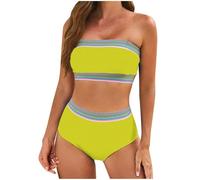 AMhomely My Order 2 Piece Bandeau Bikini Skirted Bikini Bottoms Strapless Tube Top Briefs Swimwear Crochet Bathsuits Sea Side Holiday Pool Party Modest Swimming Costume Today's Deals 01 Yellow S