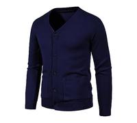 AMhomely Navy Men's Cardigans Knitted Sweater Men's Winter Casual Long Sleeve V-Neck Sweater Slim Coat Solid Color Knitwear V-Neck Jackets Golf Tops Sweatshirts UK