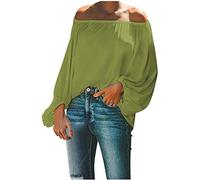 AMhomely Off Shoulder Tops Gypsy Style Plus Size Elegant Tunic Tops Lantern Sleeve Dress Blouse Solid Loose Fit Pullover Tops Blouse Sexy Boat Neck Tee Shirts Peplum Tops Party Going Out Tops Green M