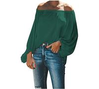 AMhomely Off Shoulder Tops Gypsy Style Plus Size Elegant Tunic Tops Lantern Sleeve Dress Blouse Solid Loose Fit Pullover Blouse Sexy Boat Neck Tee Shirts Peplum Party Going Out