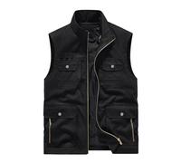 AMhomely Outdoor Waistcoats For Men Mens Quick Dry Vest Tops With Multi-Pocket Training Vest Casual Fishing Vest Stand Collar Full Zip Combat Tactical Vest Gilet For Hiking Climbing Cycling Black L