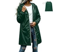 AMhomely Packaway Waterproof Jacket Women - Rain Jacket with Foldaway Hood,Lightweight Long Raincoat,Quick Dry,UV Protection Windbreak Outdoor Trench Coats Pocket,Spring Summer Autumn A Army Green L