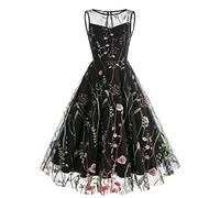 AMhomely Party Dresses for Women UK Casual Elegant Autumn Dress New Elegant Dresses Long Sleeve Party Dress Retro Floral Dresses Chic Party A Line Swing Dresses Sale Clearance, 01 Black, XXL