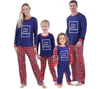 AMhomely Personalised Family Christmas Pyjamas Set-Custom Matching Christmas Pjs,Plus Size,Loungewear,Design Your Own Pajamas Set with Any Picture Text,Festive Party Sleepwear 2 Piece A Navy S