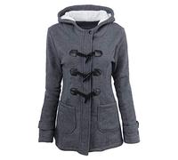 AMhomely Plus Size Coats for Women UK Winter Coat Fleece Hooded Long Coats Lightweight Fleece Windproof Warm Jacket Horn Button Pea with Pocket Casual Blazer Jacket Outwear Dark Grey L