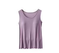 AMhomely Plus Size Pyjama Tops for Women Vest Top with Built in Bra UK Loose Fitting V Neck Casual Tank Tops T Shirts Solid Modal Cotton Tank V Neck Pullover Sleeveless Purple XXL