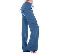 AMhomely Plus Size Trouser For Women Wide Legs Stretch Work Cargo Pants Drawstring Straight Leg Tracksuit Trouser With Pocket Plain Casual Joggers Gym Workout Leggings Summer Hiking Trouser Blue XL