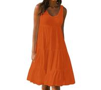 AMhomely Plus Size Women's Orange Solid Sleeveless Maxi Dress - 4XL, Casual, Elegant Swing, Holiday, Vacation, Loose, Pullover, Going Out, Swing Dress