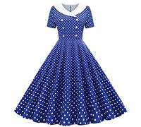 AMhomely Polka Dot Dresses for Women UK Vintage Floral Swing Skater Party Evening Dress 1950s Audrey Hepburn Retro Dresses Rockabilly Floral Pattern Print Swing Cocktail Evening Gown, A-dark Blue, S