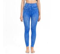 AMhomely Printed Leggings for Women UK Faux Denim Leggings Plus Size Stretchy Waisted Tracksuit Bottoms Floral Print Faux Jeggings Slim Fit Comfort Sports Trousers Yoga Running Workout Pants Blue S