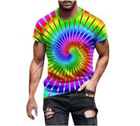 AMhomely Printed Short Sleeve Shirts For Men Rainbow Top Men Muscle Fit Running Tops Casual Round Neck Printing Pullover Fitness Sports Shorts Sleeves T Shirt Blouse Holiday Vacation Multicolor XXL