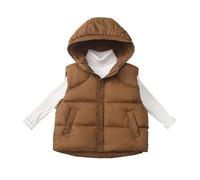 AMhomely Puffer Gilet Kids Padded Lightweight-Hooded Quilted Jacket with Pockets,Sleeveless,Full Zip,Winter,Warm,Outdoor Hooded Down Waistcoat for Child School 5-15 Years Teens A Coffee 14-15 Years