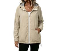 AMhomely Rain Jacket Women - Lightweight Outdoor Waterproof Jackets,UV Sun Protection Hooded Coat with Pocket,Breathable Full Zip Windbreak Lined,for Hiking Climbing Mountain C Khaki M