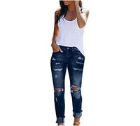 AMhomely Ripped Jeans for Women Long Pants Smart Slacks Women Hole High Waist Pocket Pencil Daliy Casual Jeans Denim Tight Pants Ladies Slim Fit Stretchy Denim Tousers Jogger