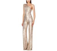 AMhomely Sequin Jumpsuit for Women UK Glitter Sparkling Jumpsuit One Shoulder Bodysuit Elegant Party Off Shoulder Romper Trousers Straight Leg Overalls Trousers Going Out Backless Playsuits Gold M