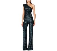 AMhomely Sequin Jumpsuit for Women UK Glitter Sparkling Jumpsuit One Shoulder Bodysuit Elegant Party Off Shoulder Romper Trousers Straight Leg Overalls Trousers Going Out Backless Playsuits Green S