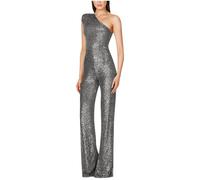 AMhomely Sequin Jumpsuit for Women UK Glitter Sparkling Jumpsuit One Shoulder Bodysuit Elegant Party Off Shoulder Romper Trousers Straight Leg Overalls Trousers Going Out Backless Playsuits Grey M