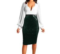 AMhomely Sequin Midi Skirt for Women Ladies Wrap Skirt Party Skirts Going Out Skirts Solid Holiday Vacation Slim High Waist Casual Push Up Hip Pencil Zipper Sequin Green XL