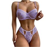 AMhomely Sexy Lingerie for Women Naughty Erotic Outfits Womens Cut Out Bra Briefs Sets Lace Solid Cami Pajama Lingerie Set Slutty Underwears Nightwear Sets for Ladies UK Sale Clearance, 34 Purple, L