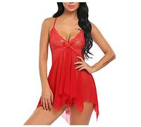 AMhomely Sexy Lingerie Sets for Sex Women Naughty Cami Robes with Thongs Set Lace Babydoll Lingerie Mesh Nightgown Sheer Chemise, 05 Red, XXL