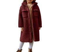 AMhomely Sherpa Fleece Jacket Kids - Teddy Bear Fleece Cardigan - Lapel,Open Front,Warm,Windproof,Fluffy,Midi Long Length Winter Coats for Boys Girls Outdoor A Wine 9-10 Years
