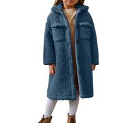 AMhomely Sherpa Fleece Jacket Kids - Teddy Bear Fleece Cardigan - Lapel,Open Front,Warm,Windproof,Fluffy,Midi Long Length Winter Coats for Boys Girls Outdoor A Navy 11-12 Years
