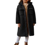 AMhomely Sherpa Fleece Jacket Kids - Teddy Bear Fleece Cardigan - Lapel,Open Front,Warm,Windproof,Fluffy,Midi Long Length Winter Coats for Boys Girls Outdoor A Black 11-12 Years