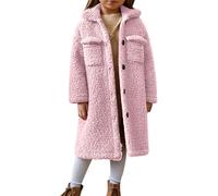 AMhomely Sherpa Fleece Jacket Kids - Teddy Bear Fleece Cardigan - Lapel,Open Front,Warm,Windproof,Fluffy,Midi Long Length Winter Coats for Boys Girls Outdoor A Pink 11-12 Years