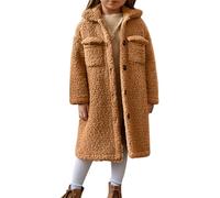 AMhomely Sherpa Fleece Jacket Kids - Teddy Bear Fleece Cardigan - Lapel,Open Front,Warm,Windproof,Fluffy,Midi Long Length Winter Coats for Boys Girls Outdoor A Brown 11-12 Years