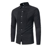 AMhomely Shirts For Men Adult Regular Fit Men's Formal Tuxedo/Dress Shirt with Double Cuff and Cuff Links Lapel Button Down Business Formal Shirts Plain Elegant Smart Casual Tunic Wedding Black XXL
