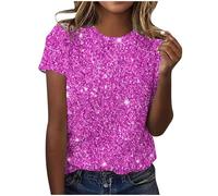AMhomely Short Sleeve Tunic Tops for Women UK Sparkling Tops Ladies Elegant Blouse Gradient Sequins Print Casual T Shirts Crewneck Tunic Loose Fit Pullover Shiny Shirts Office Work Purple M