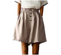 AMhomely Shorts for Women UK Plus Size Cotton Linen Shorts Button High Waist Casual Shorts with Pocket Wide Legs Shorts Flared Shorts Culottes Hotpants Ladies Vintage Elegant Shorts Coffee L