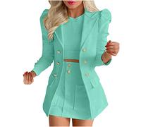 AMhomely Skirts and Tops for Women Set Blazer Jackets Bodycon Pencil Mini Suits Women's Elegant 2 Piece Long Sleeve Turndown Collar Casual Short Skirt Piece, 02 Mint Green, XL