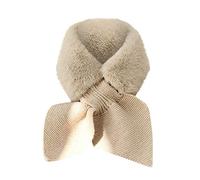 AMhomely Soft Scarf For Women Fluffy Faux Fur Collar Knitted Patchwork Fake Neck Warmer Elegant Warm Tippet Russian Style Plush Wrap Neckerchiefs Accessories Beige One Size