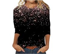 AMhomely Sparkling Party Tops For Women UK 3/4 Sleeve Tunic Tops Sequin Printr Casual T Shirts Funny Shinny Blouse Elegant Casual Pullover Tops Vintage Glitter Tunic Tops Basic Sports Tops Hot Pink M