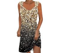 AMhomely Sparkling Women's Party Dress - Sleeveless Summer Midi Shift Dress with Sequins, V-Neck, Multicolor